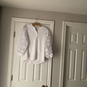 Chico's White Kids Blouse with Floral Sleeves